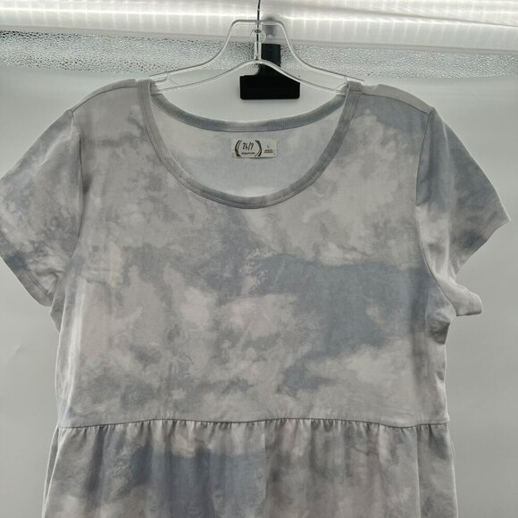 Maurices 24/7 Short Sleeve Tiered Babydoll Dress Light Blue/White Size Large - Picture 2 of 9